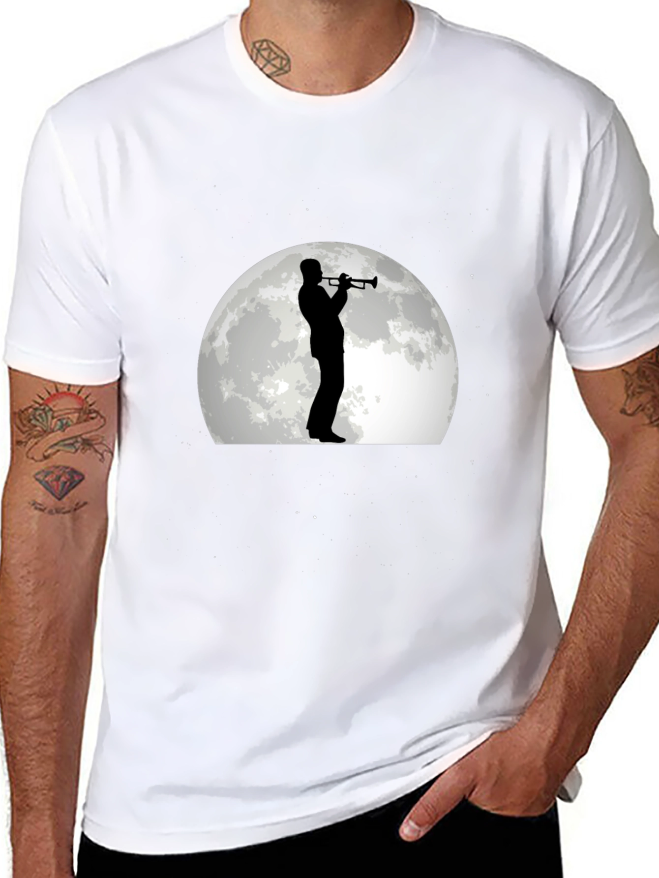 Moonlight Musician Graphic Tee - Black Cotton T-Shirt
