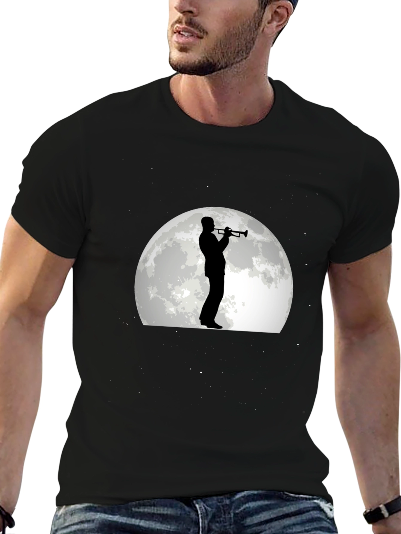 Moonlight Musician Graphic Tee - Black Cotton T-Shirt