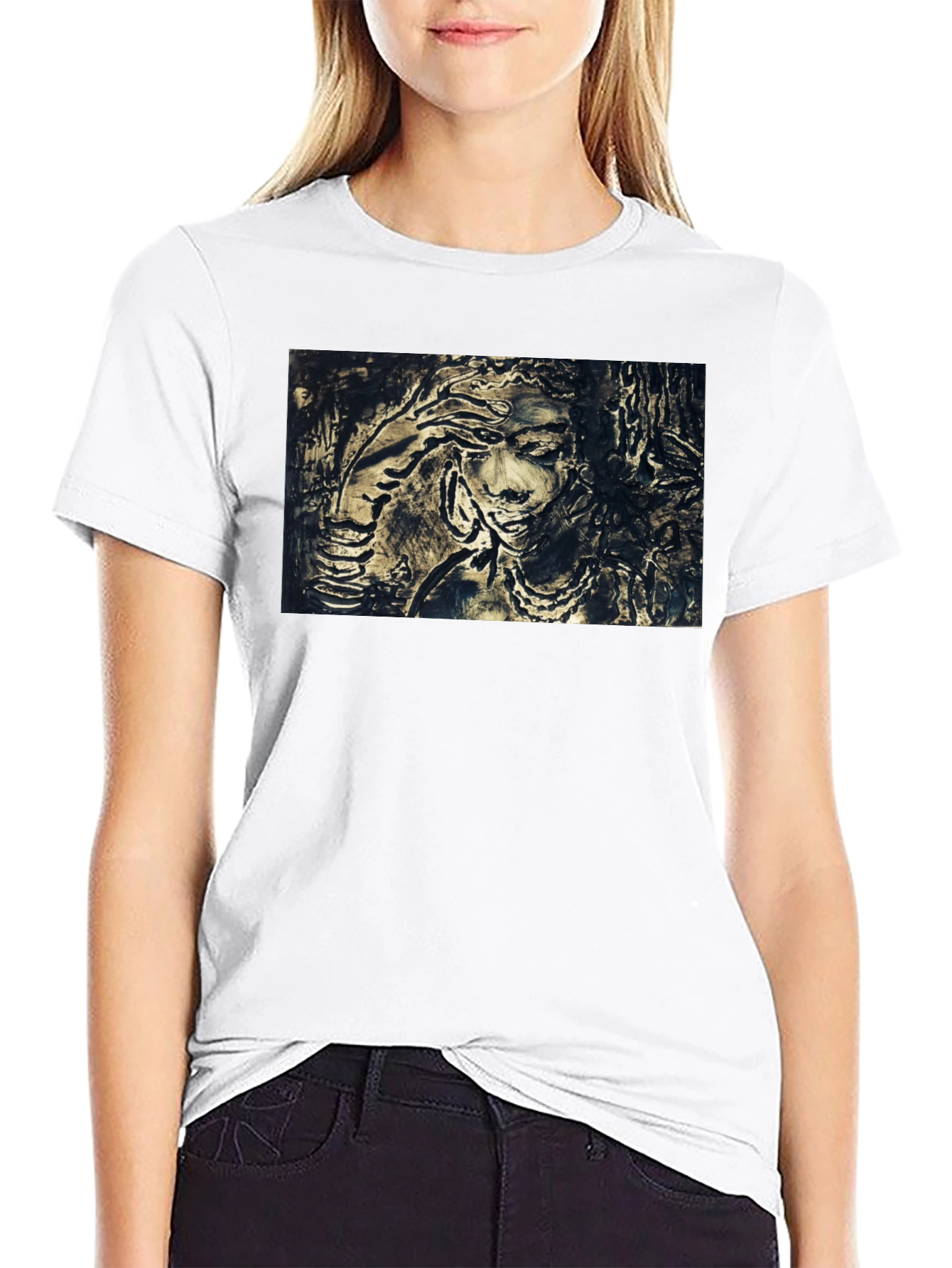 Artistic Woman Graphic Black T-Shirt
