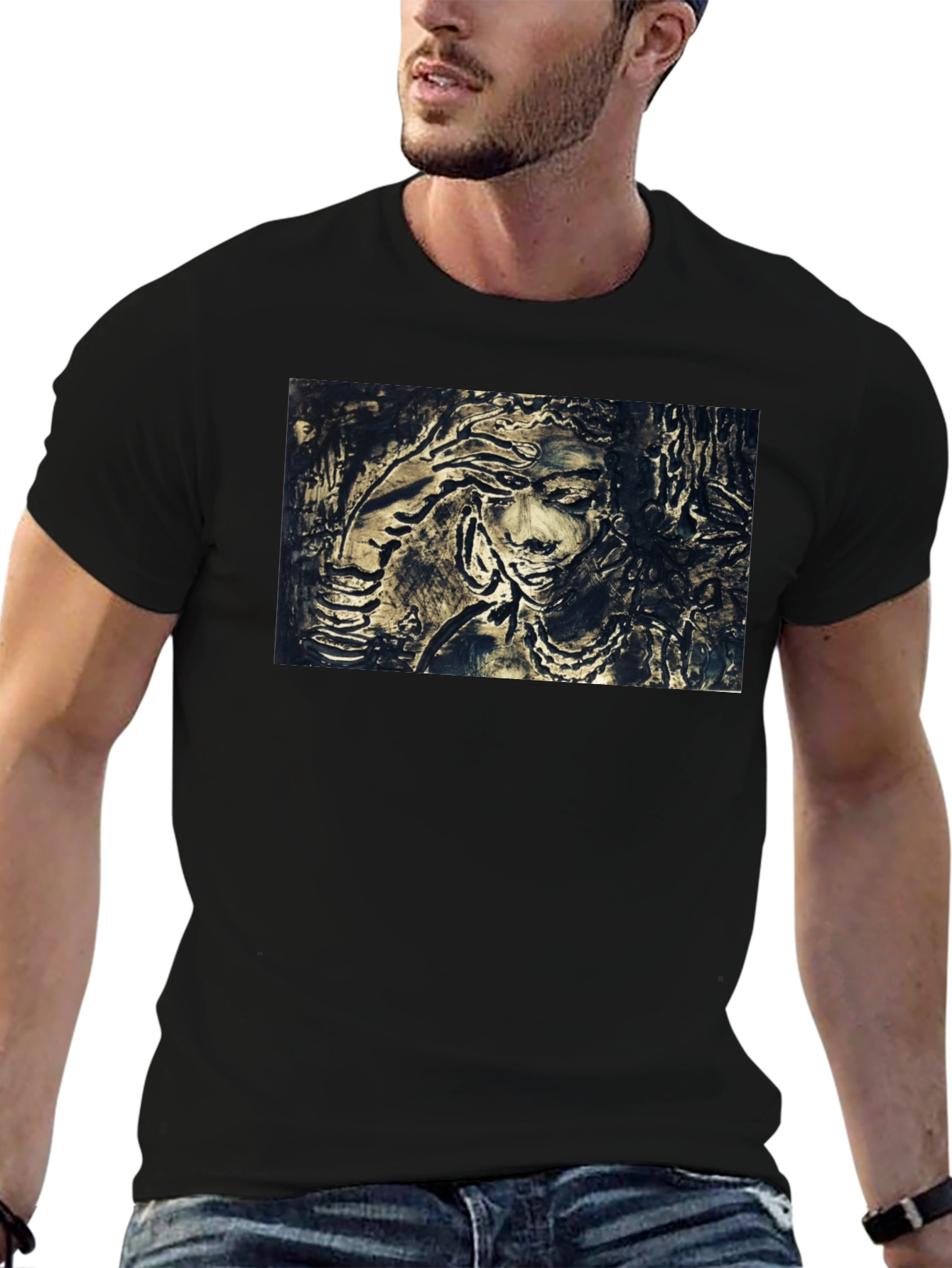 Artistic Woman Graphic Black T-Shirt