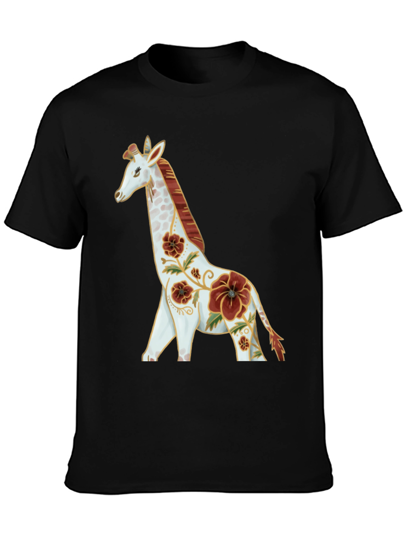 Floral Giraffe Graphic Tee - Black