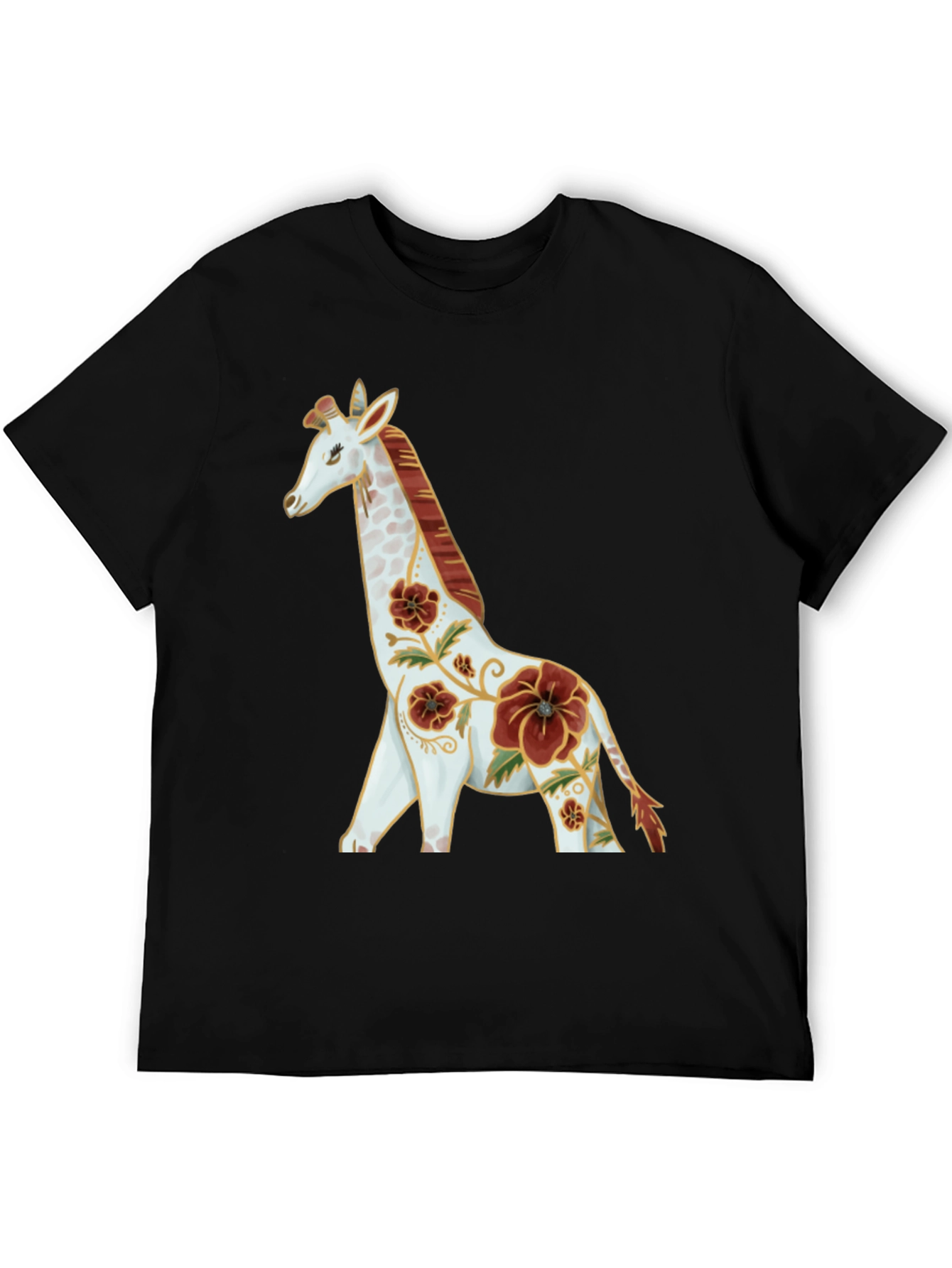 Floral Giraffe Graphic Tee - Black