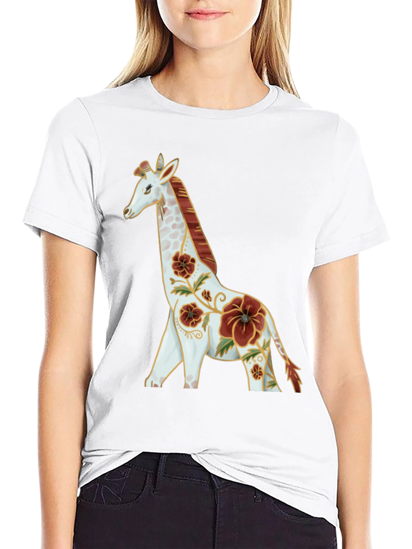 Floral Giraffe Graphic Tee - Black