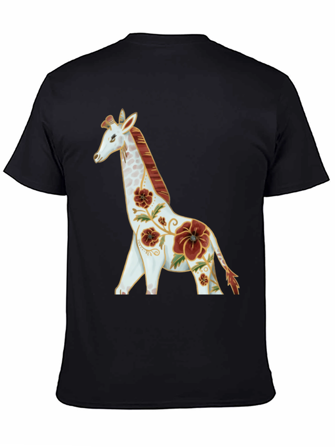Floral Giraffe Graphic Tee - Black