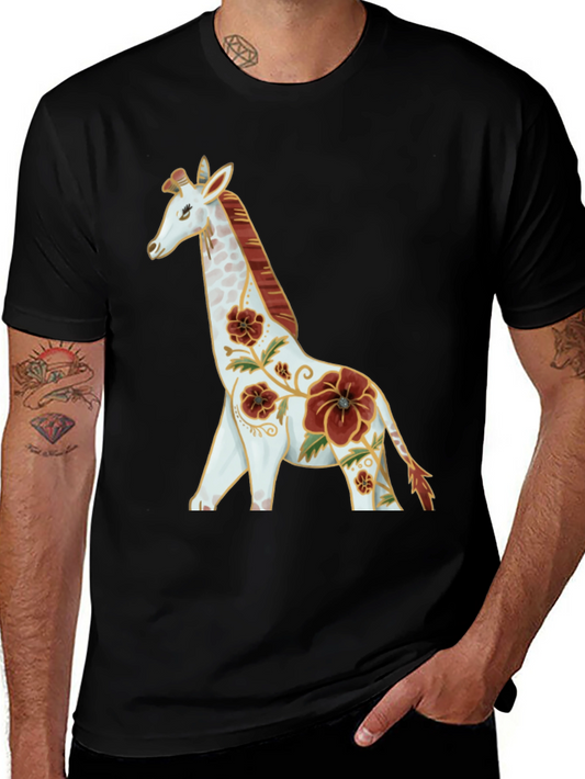 Floral Giraffe Graphic Tee - Black