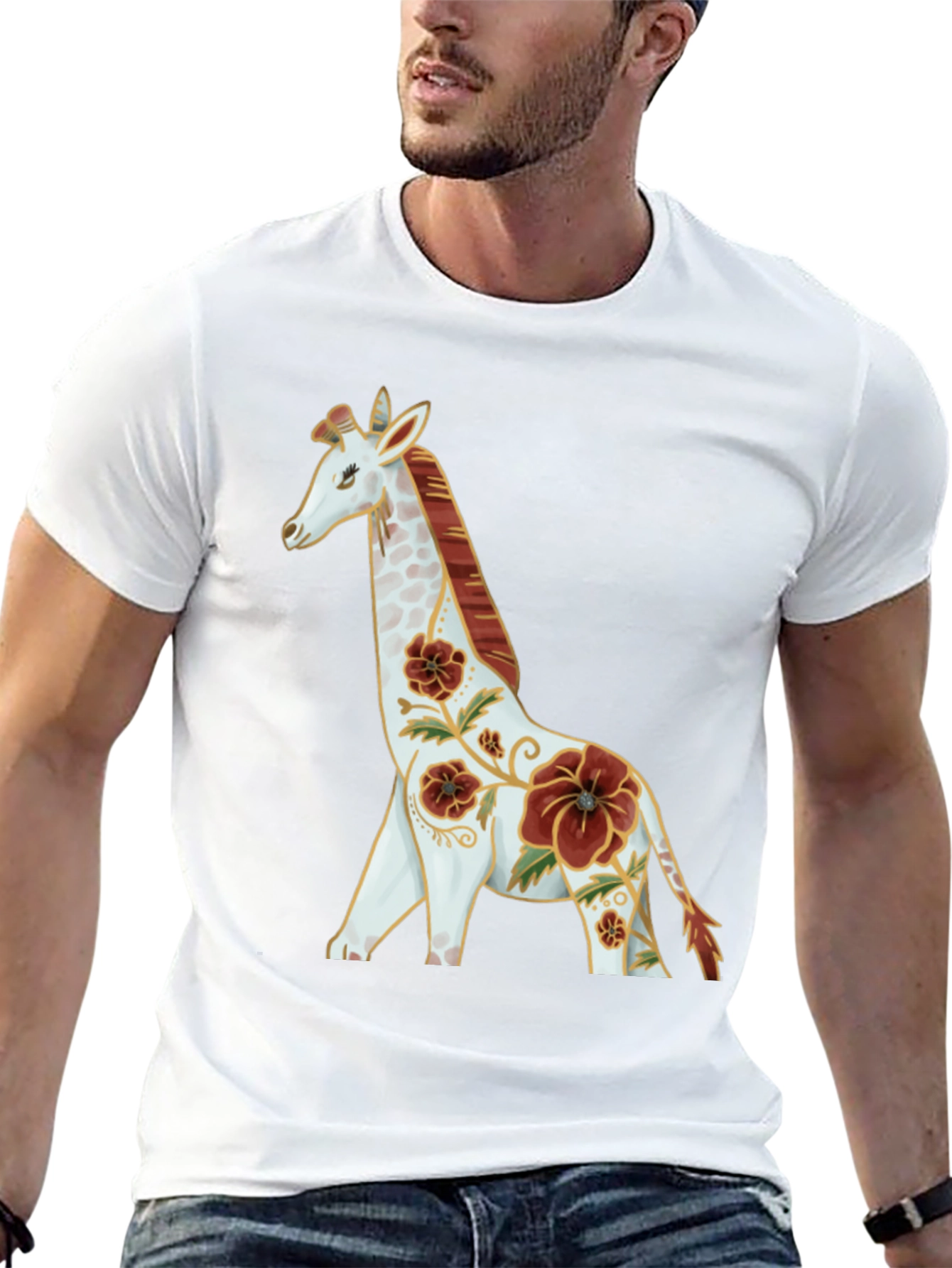 Floral Giraffe Graphic Tee - Black
