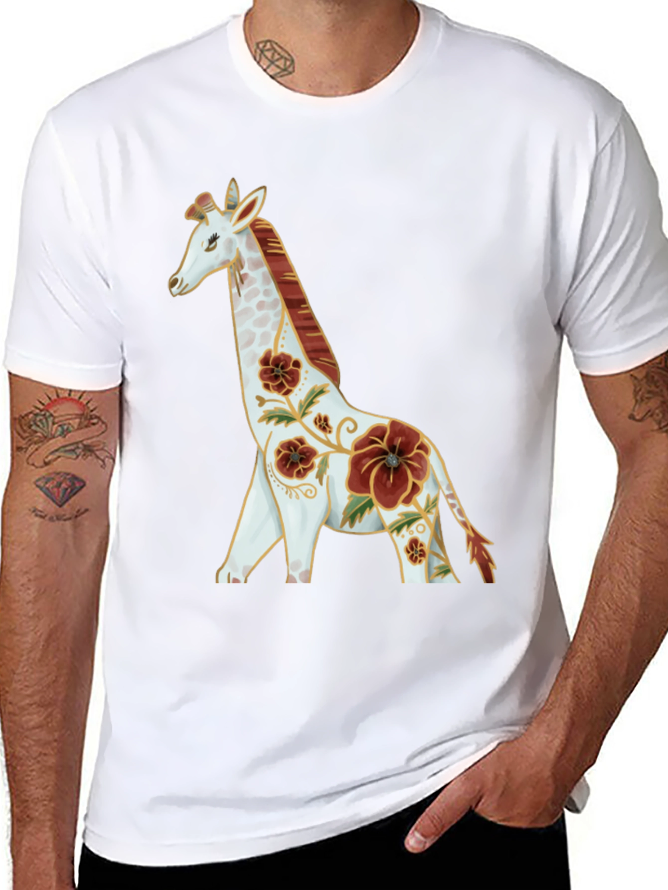 Floral Giraffe Graphic Tee - Black
