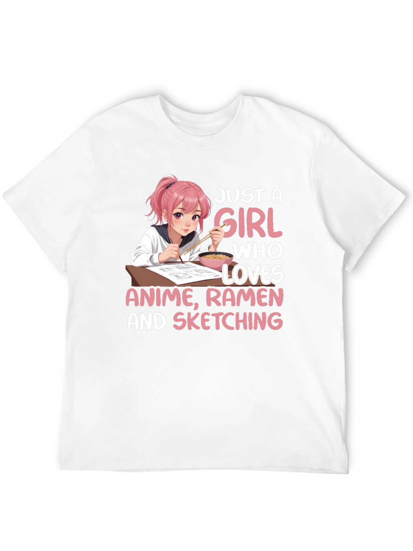 Anime Girl Ramen Sketching T-Shirt