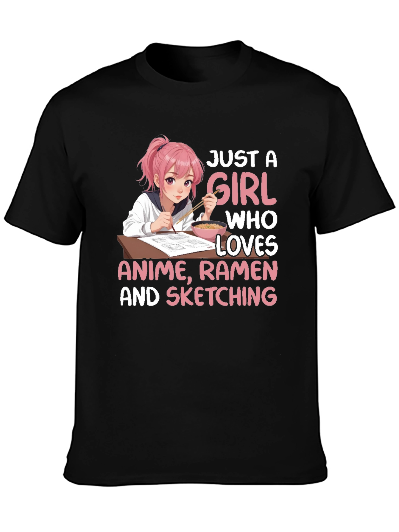 Anime Girl Ramen Sketching T-Shirt