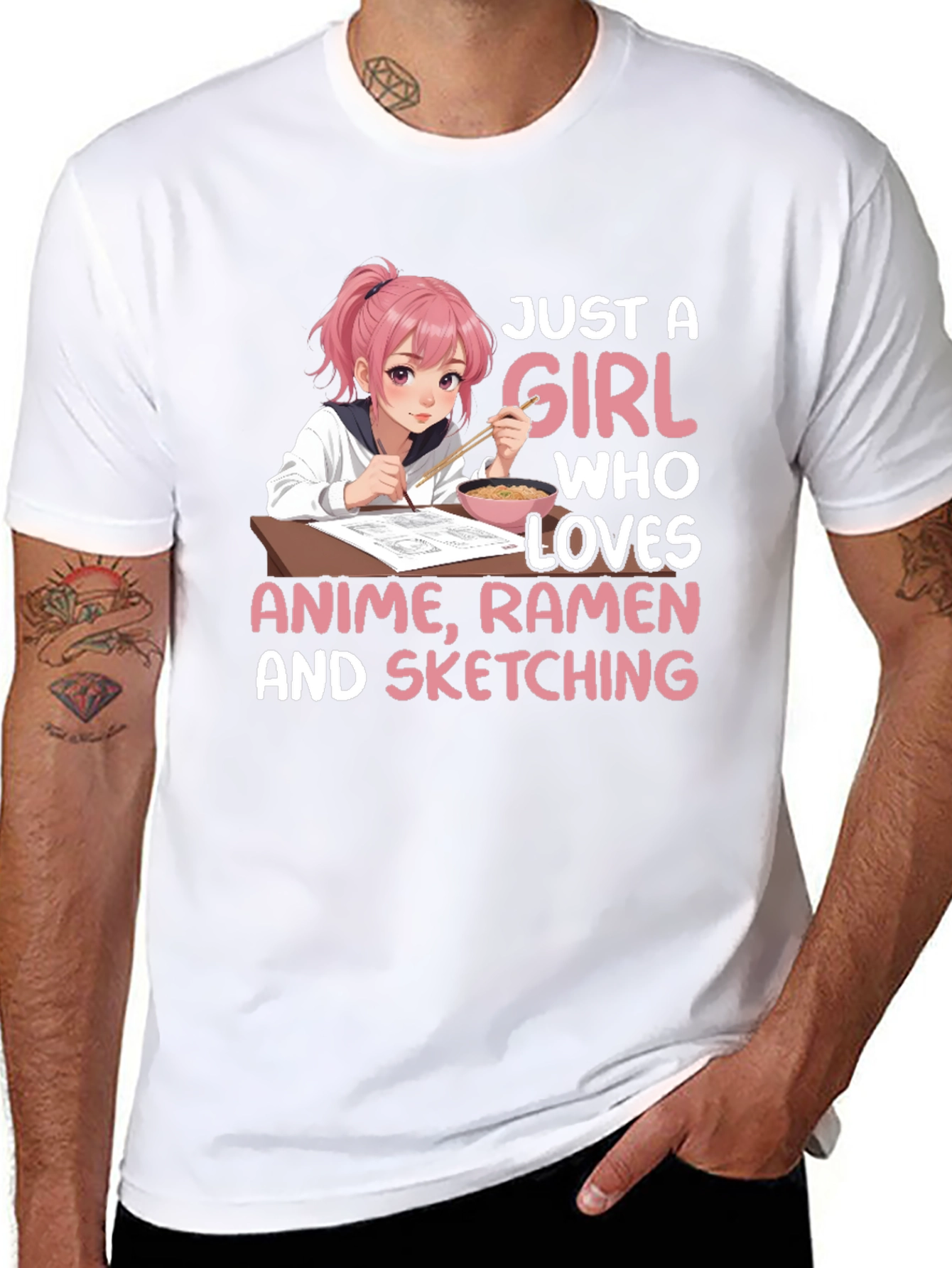 Anime Girl Ramen Sketching T-Shirt