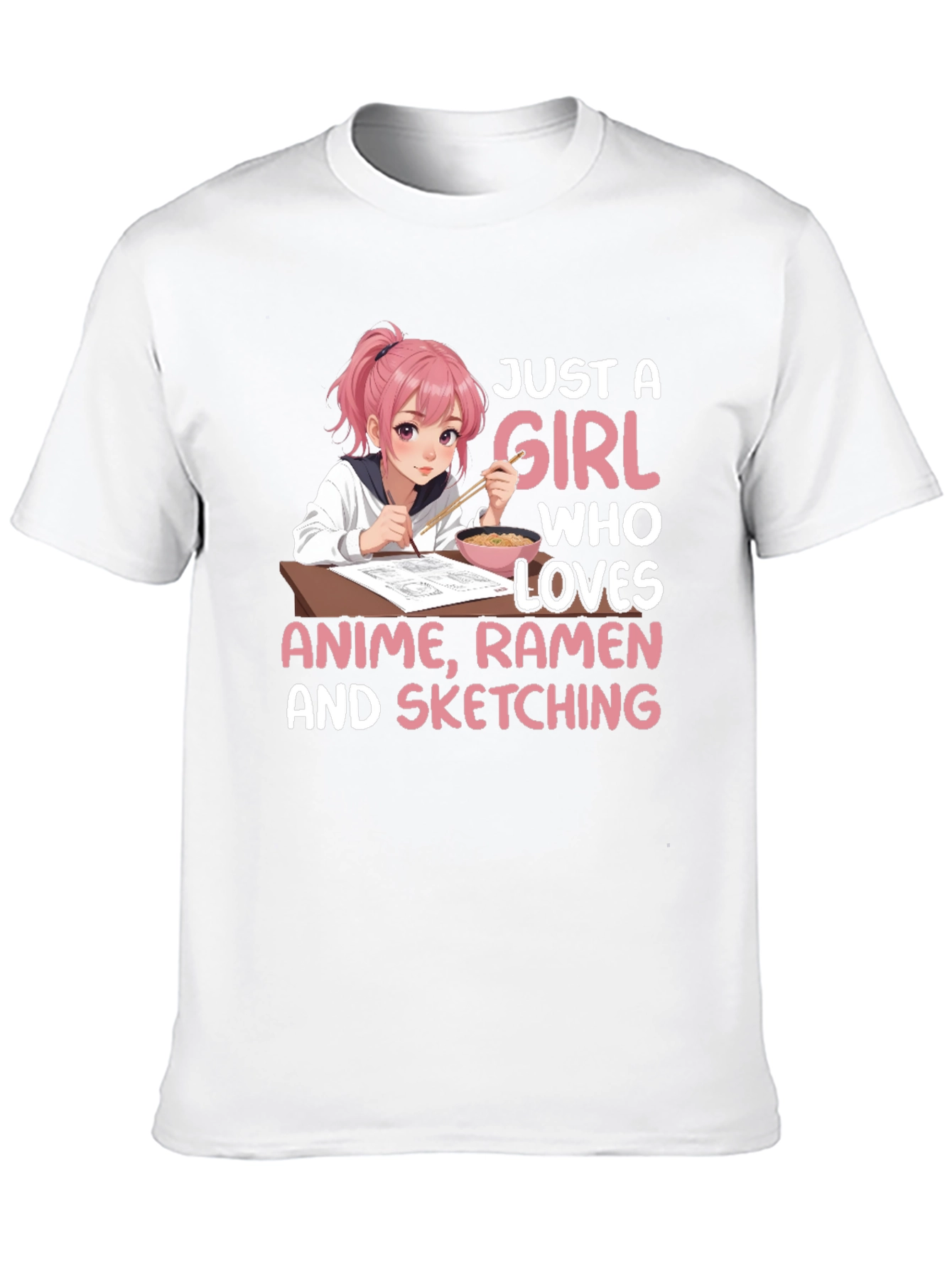 Anime Girl Ramen Sketching T-Shirt