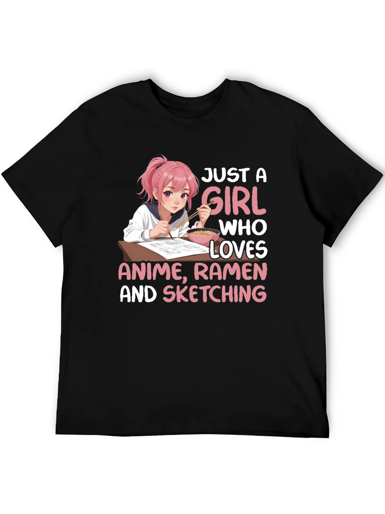Anime Girl Ramen Sketching T-Shirt
