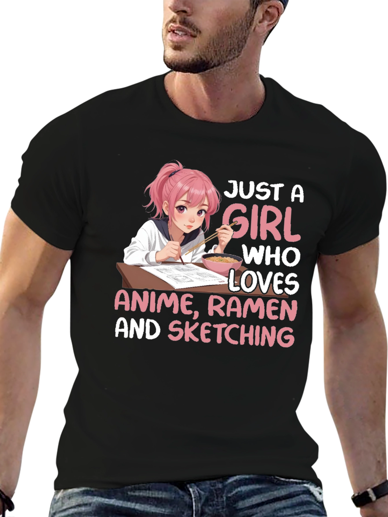 Anime Girl Ramen Sketching T-Shirt