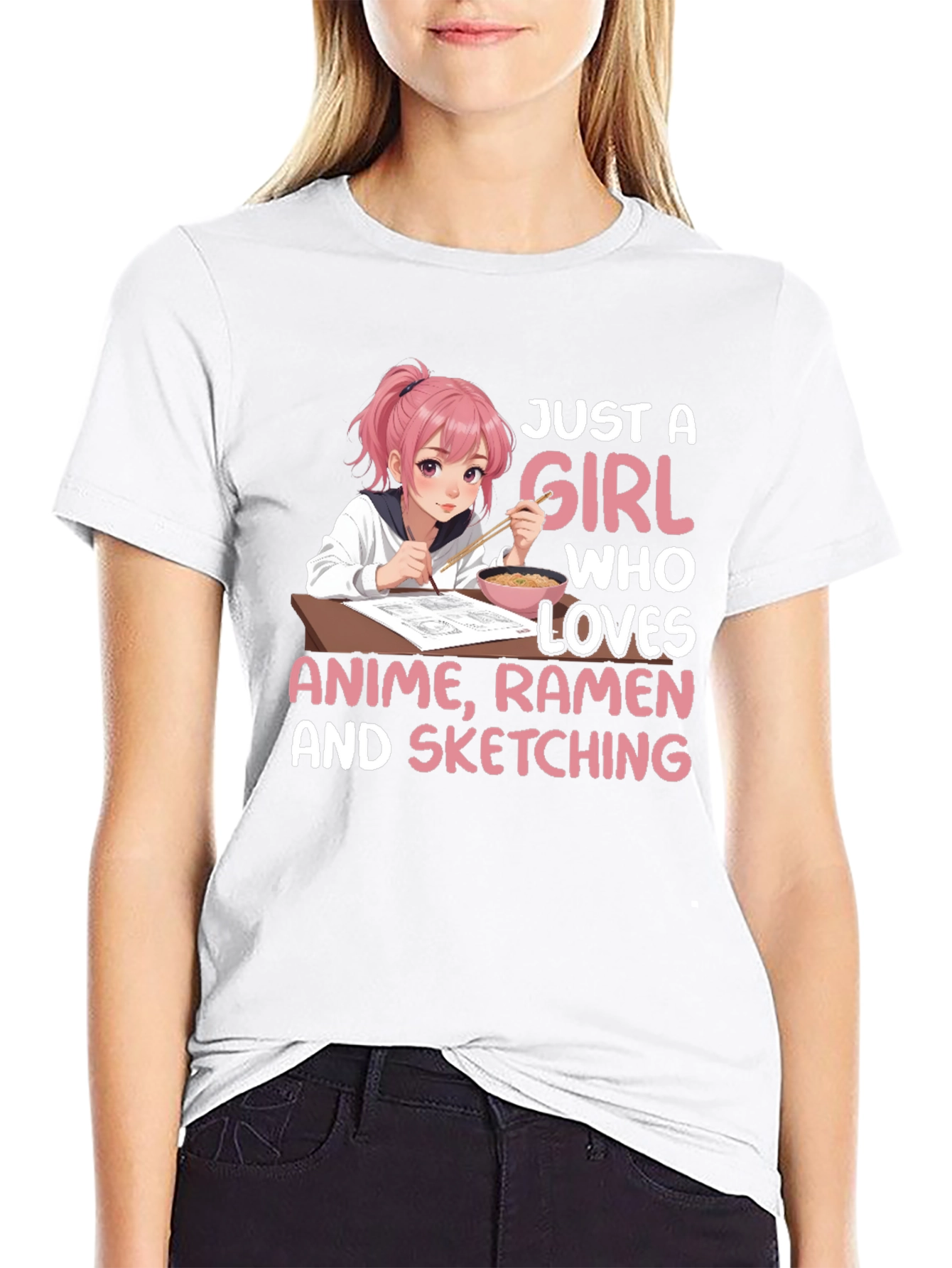 Anime Girl Ramen Sketching T-Shirt