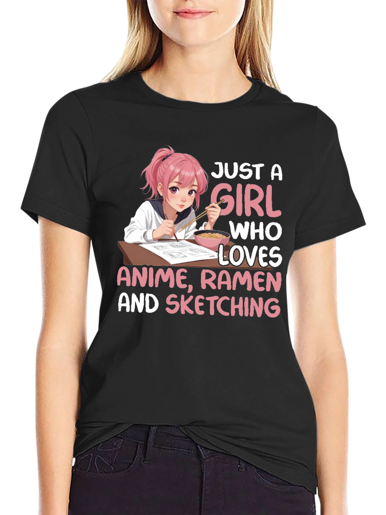 Anime Girl Ramen Sketching T-Shirt