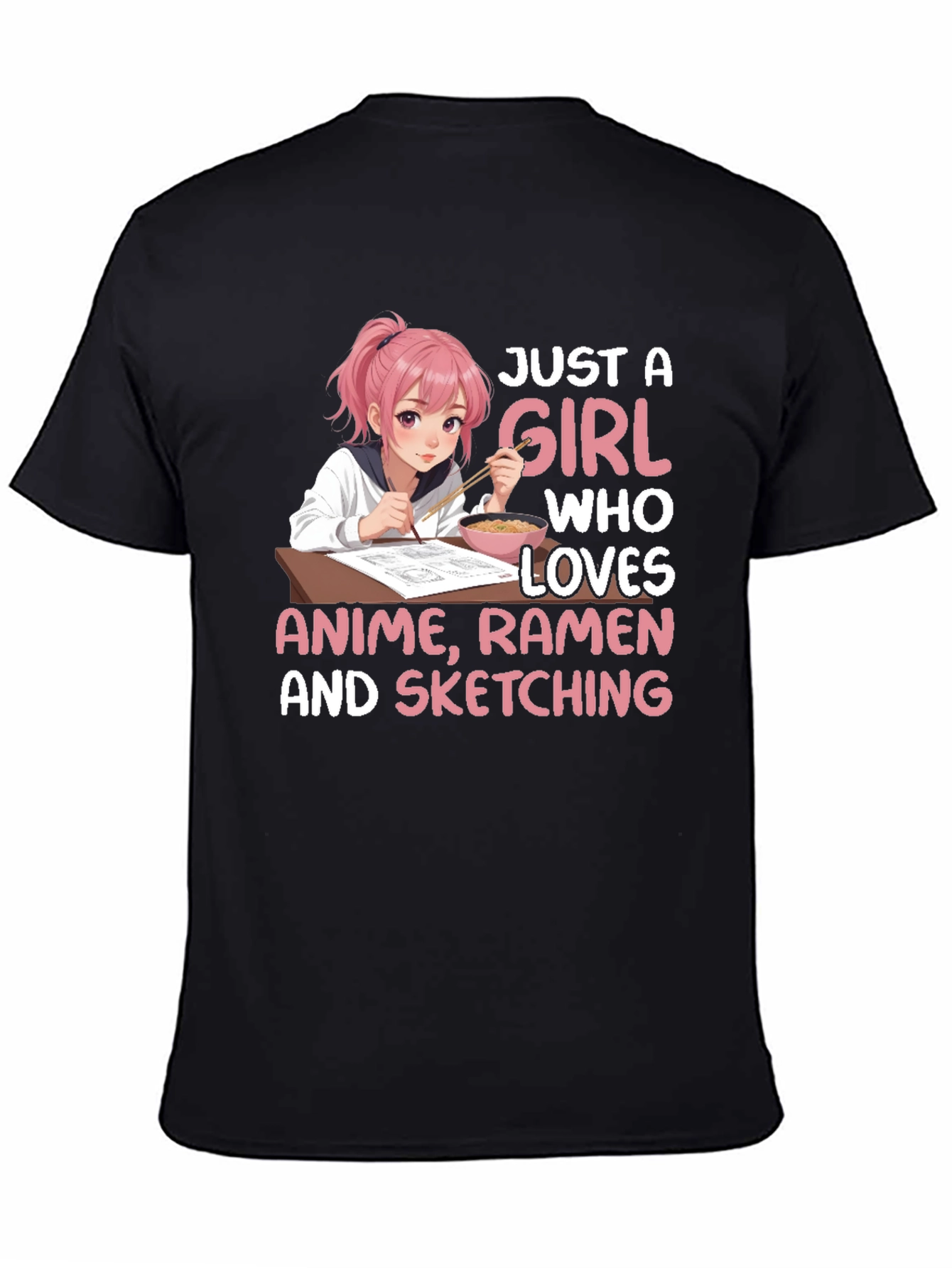 Anime Girl Ramen Sketching T-Shirt