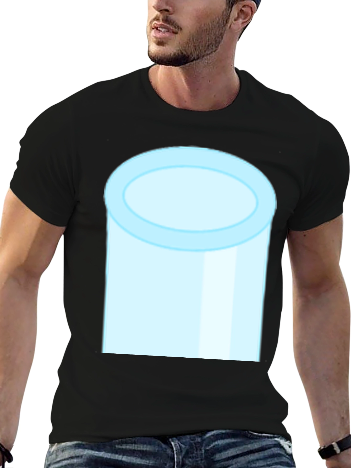 Funny Light Blue Tube Graphic Black T-Shirt