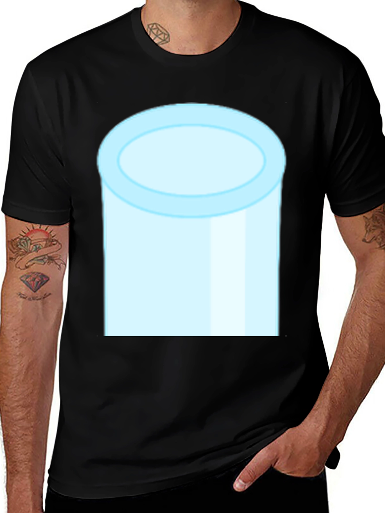 Funny Light Blue Tube Graphic Black T-Shirt