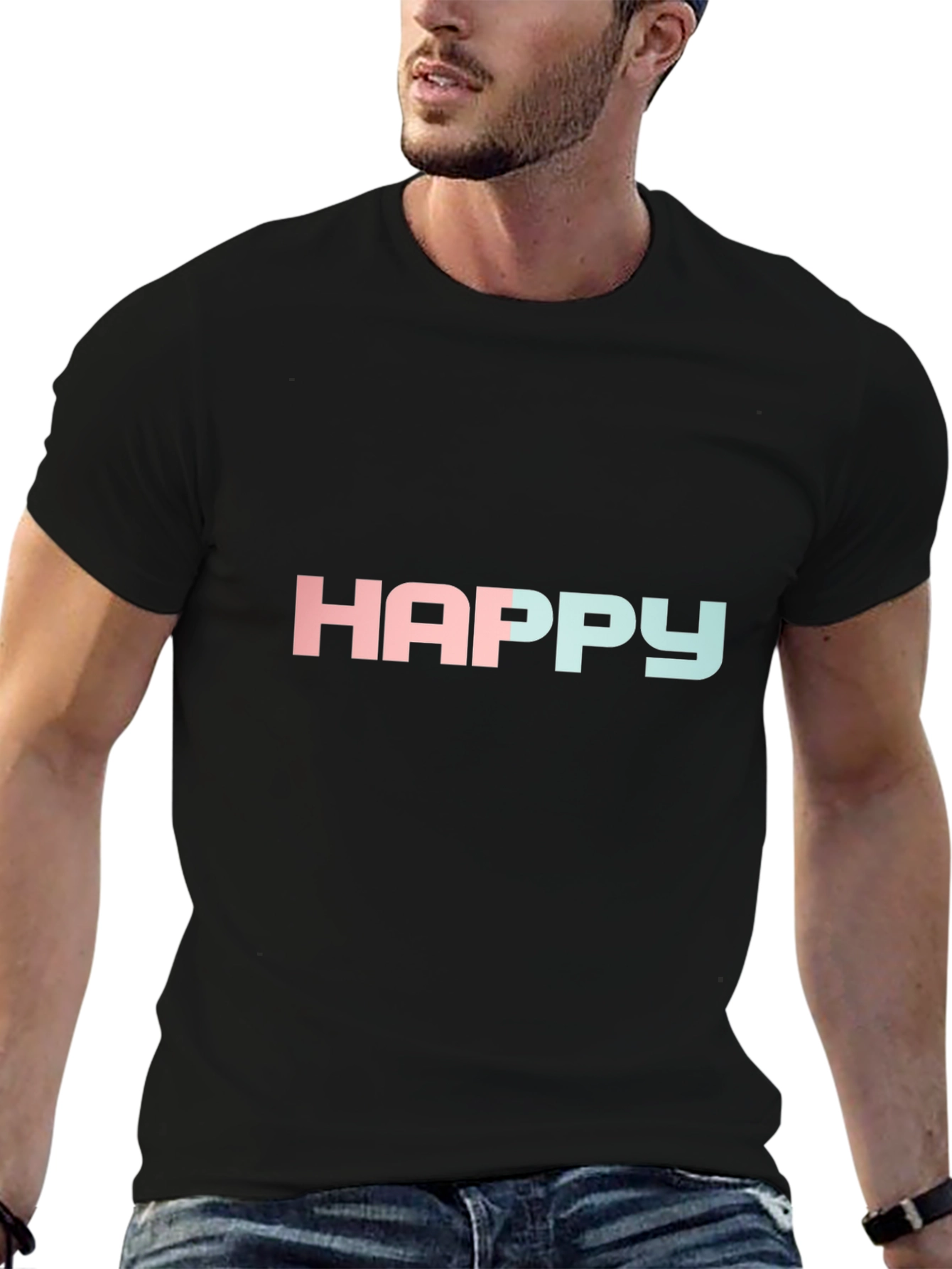 Happy Gradient T-Shirt - Black Crew Neck Tee