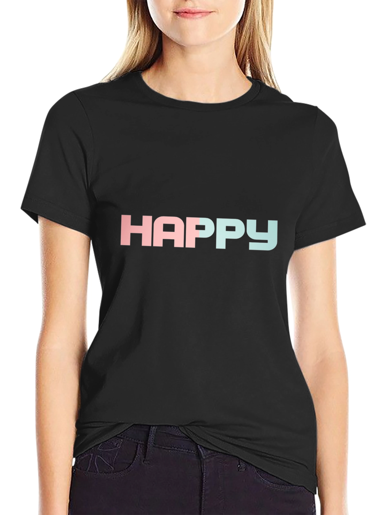 Happy Gradient T-Shirt - Black Crew Neck Tee