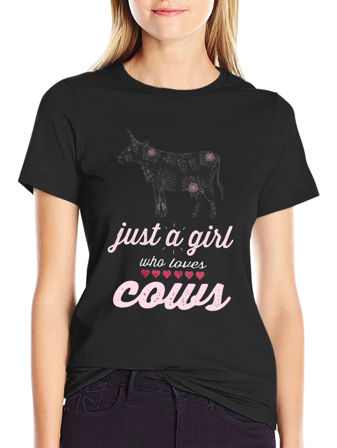 Just a Girl Who Loves Cows Black T-Shirt