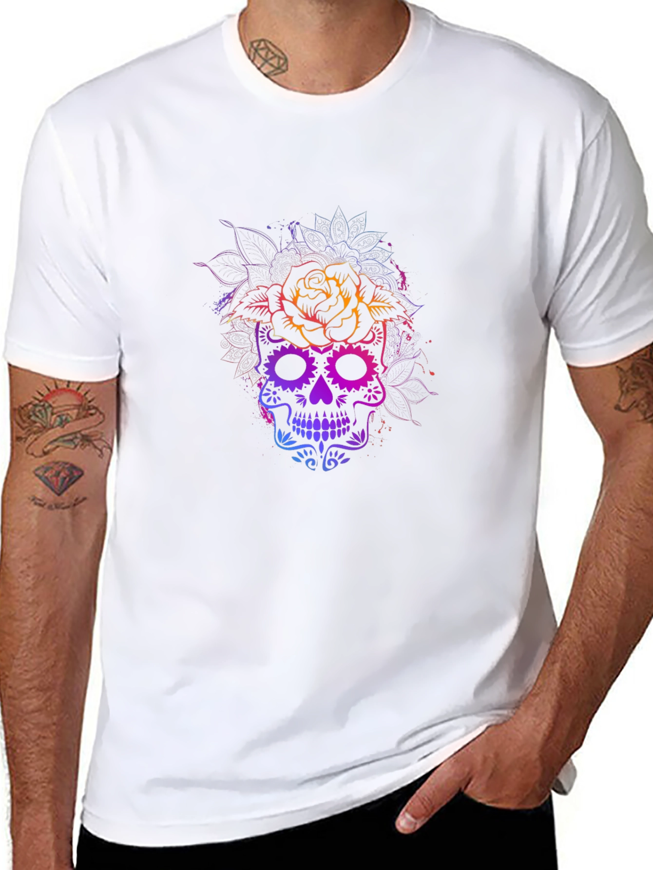Skull & Rose Graphic Tee - Mens Black T-Shirt