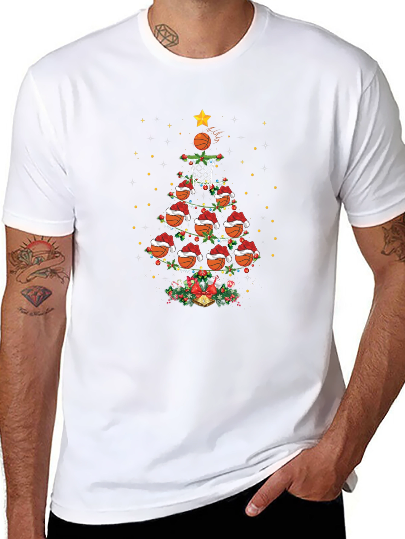 Basketball Christmas Tree Graphic T-Shirt