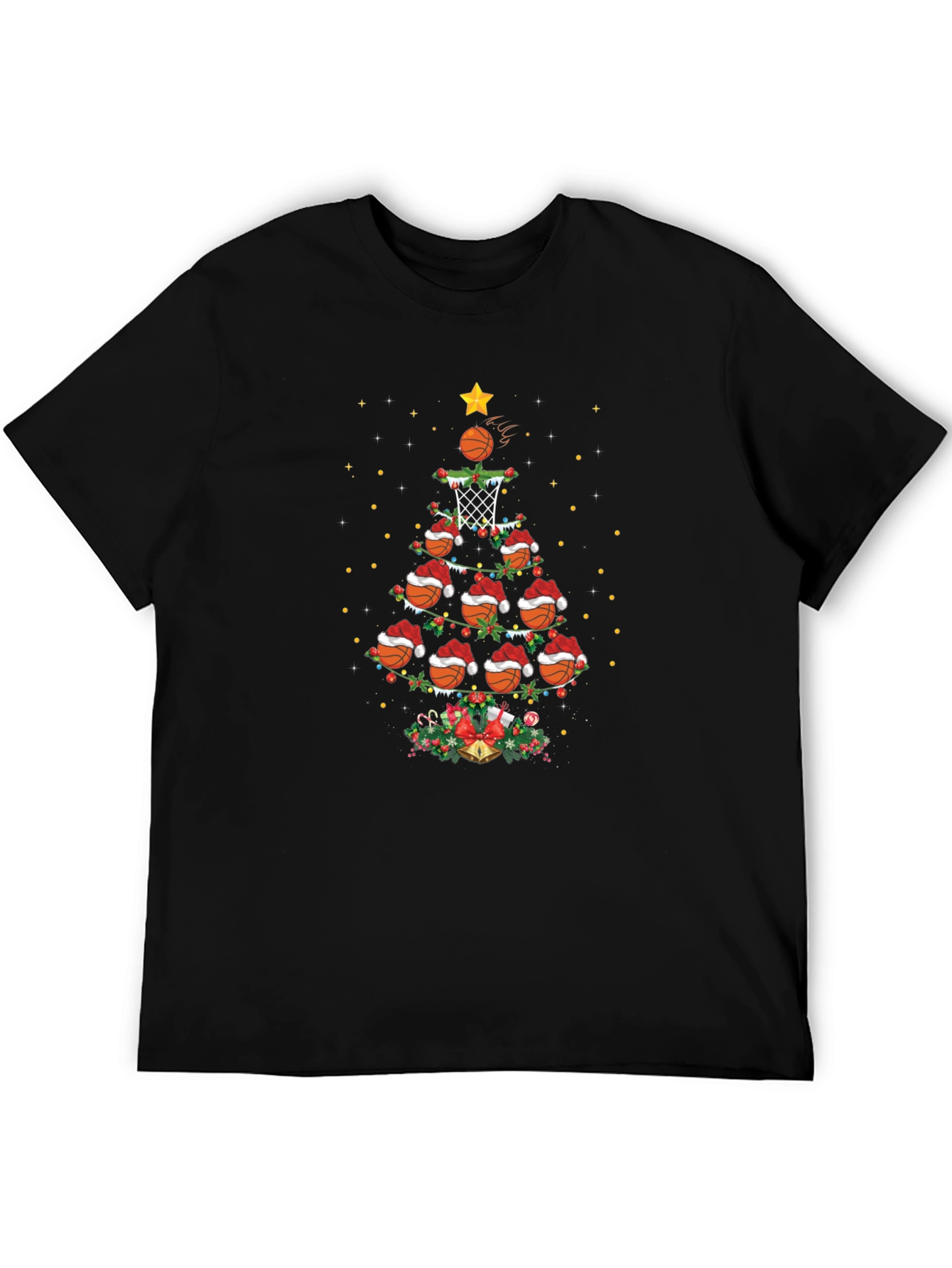Basketball Christmas Tree Graphic T-Shirt