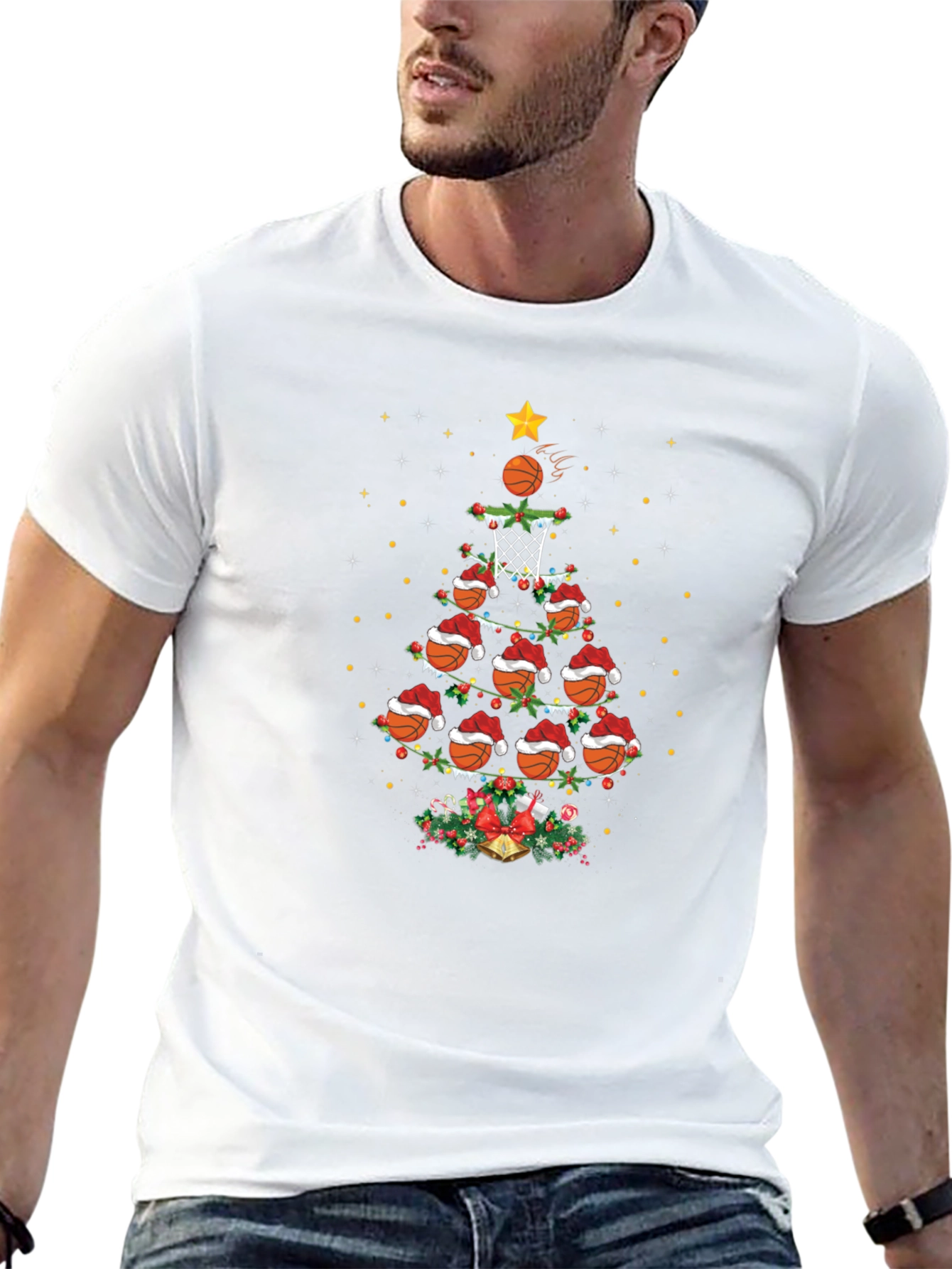 Basketball Christmas Tree Graphic T-Shirt