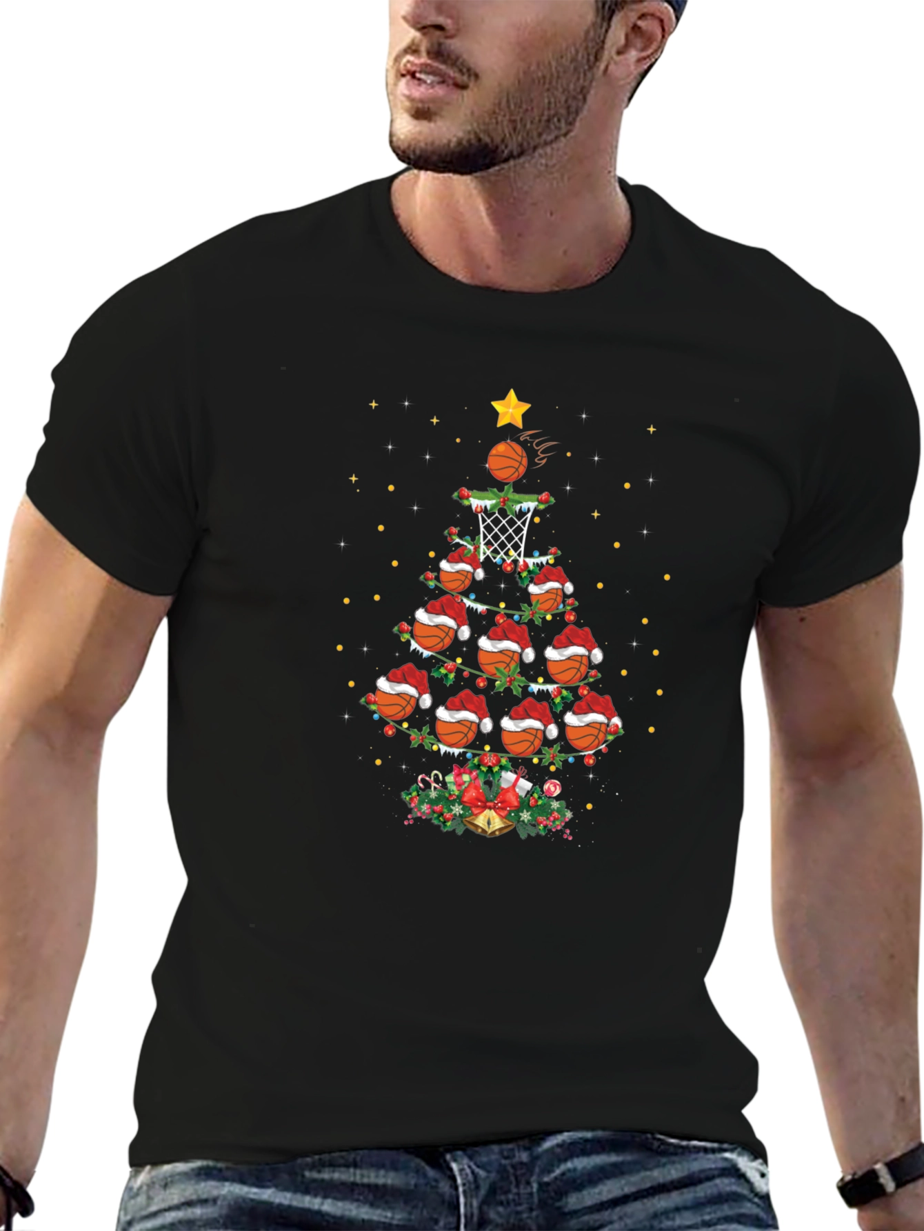 Basketball Christmas Tree Graphic T-Shirt