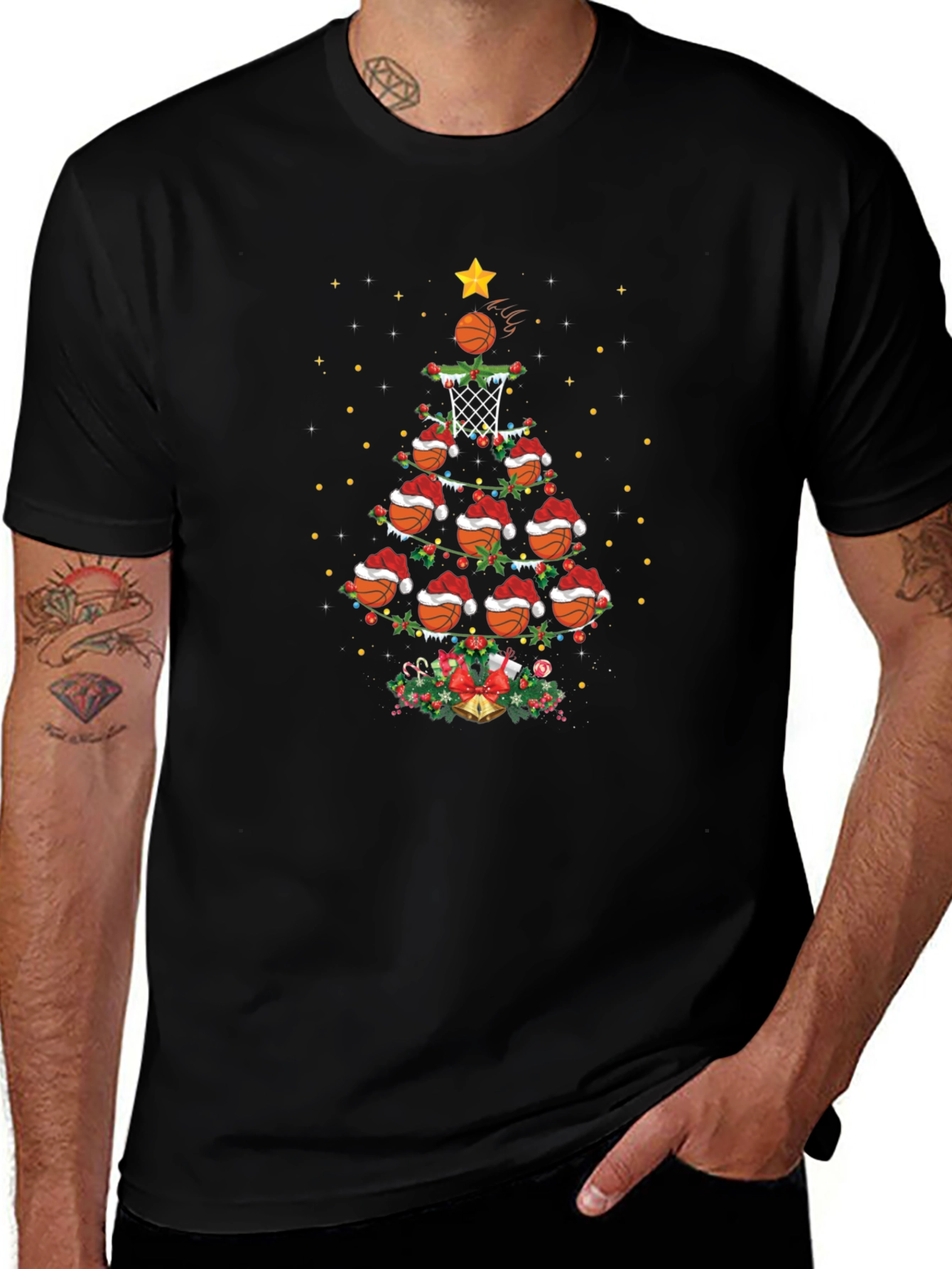 Basketball Christmas Tree Graphic T-Shirt