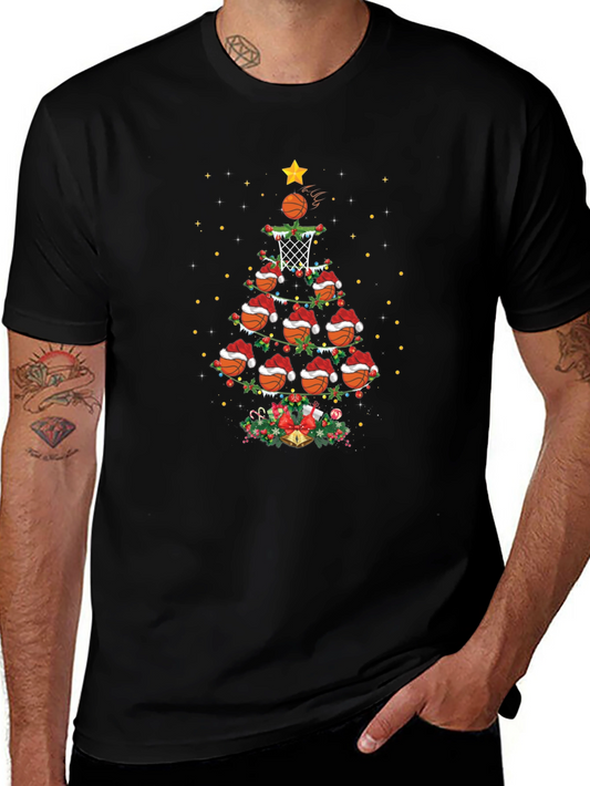 Basketball Christmas Tree Graphic T-Shirt