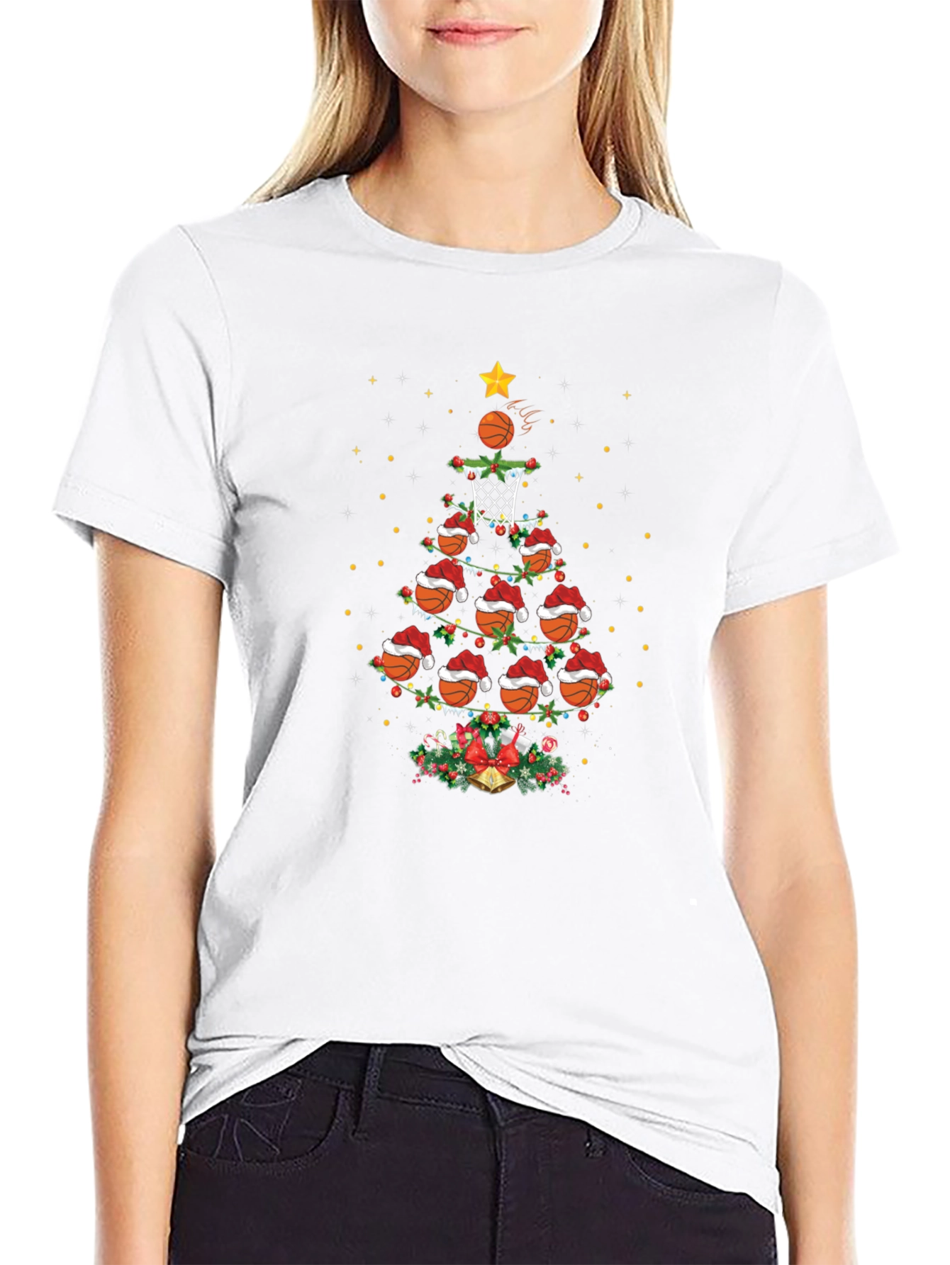 Basketball Christmas Tree Graphic T-Shirt