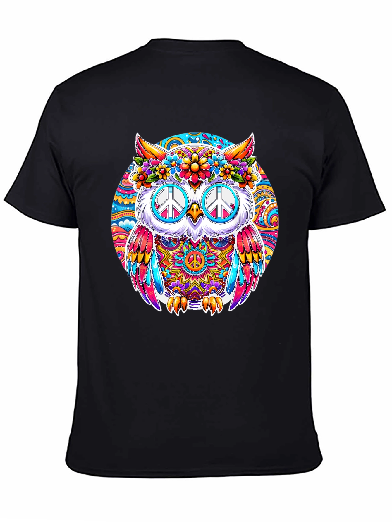 Hippie Owl Graphic Tee - Peace Sign Sunglasses