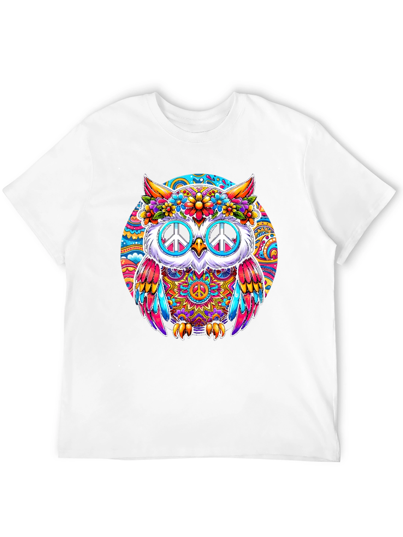 Hippie Owl Graphic Tee - Peace Sign Sunglasses