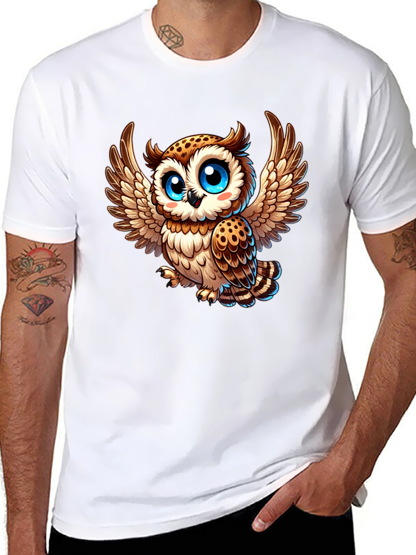 Cute Cartoon Owl Graphic Tee - Black Casual Shirt
