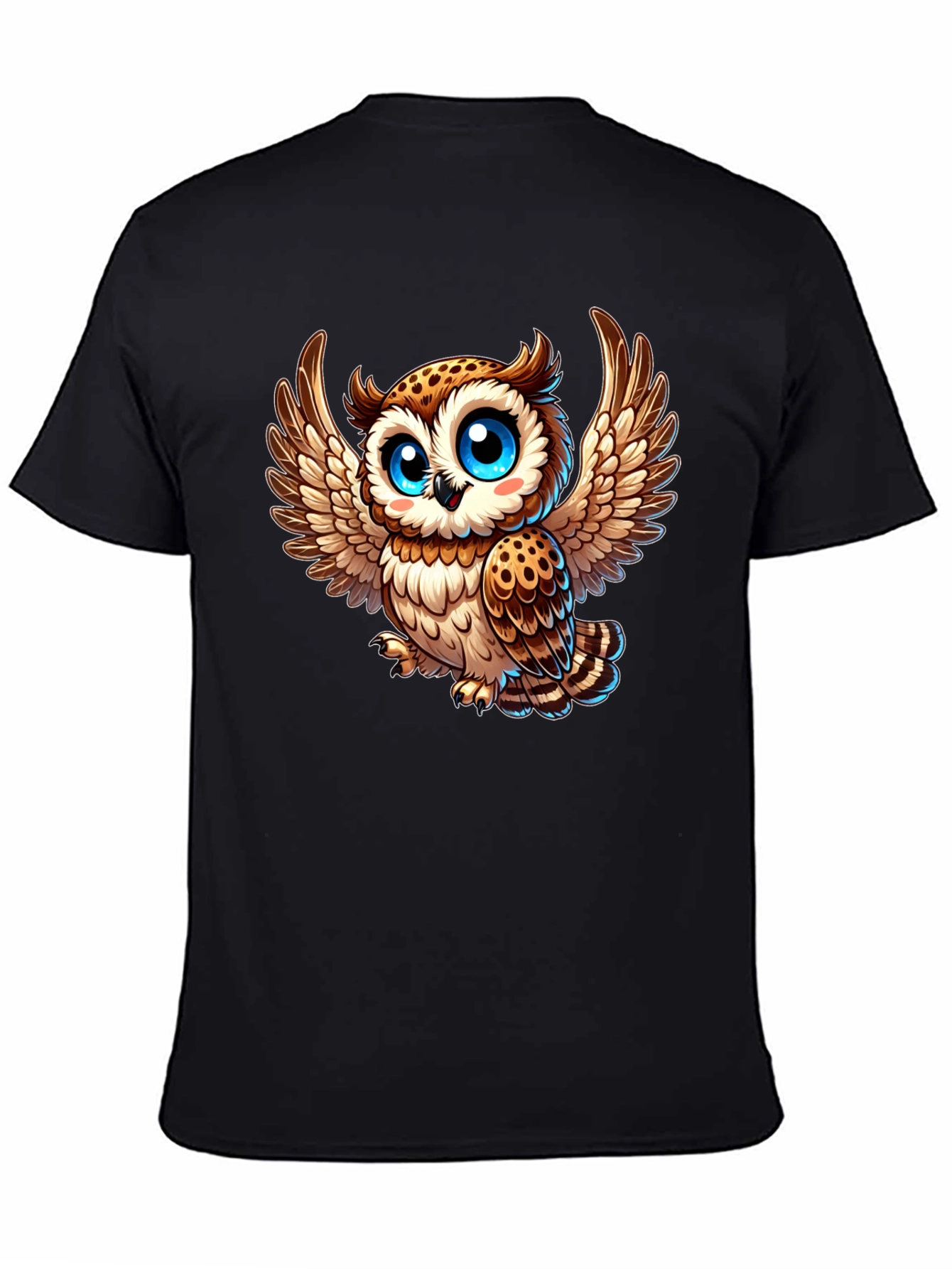Cute Cartoon Owl Graphic Tee - Black Casual Shirt