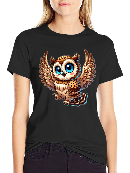 Cute Cartoon Owl Graphic Tee - Black Casual Shirt