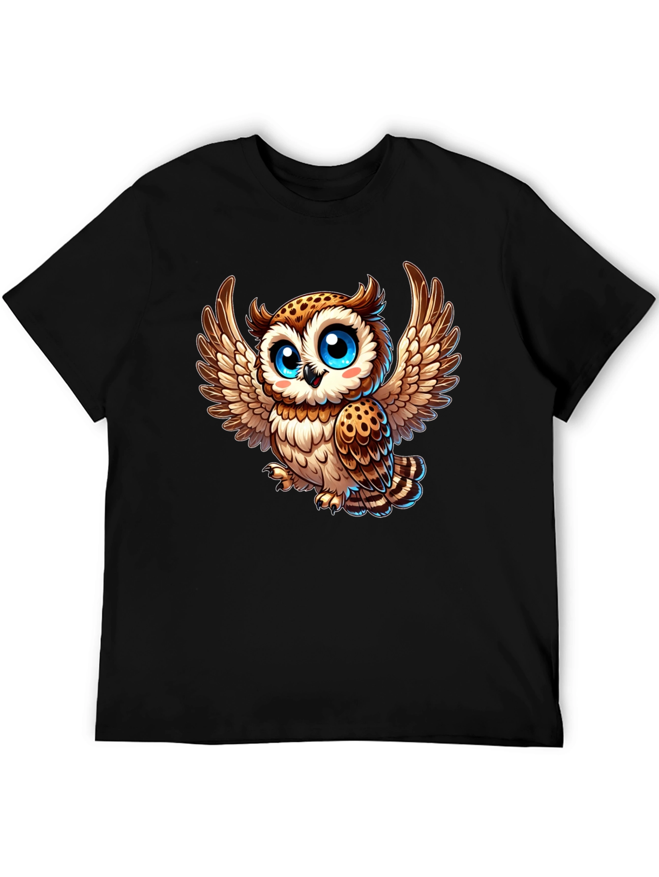 Cute Cartoon Owl Graphic Tee - Black Casual Shirt