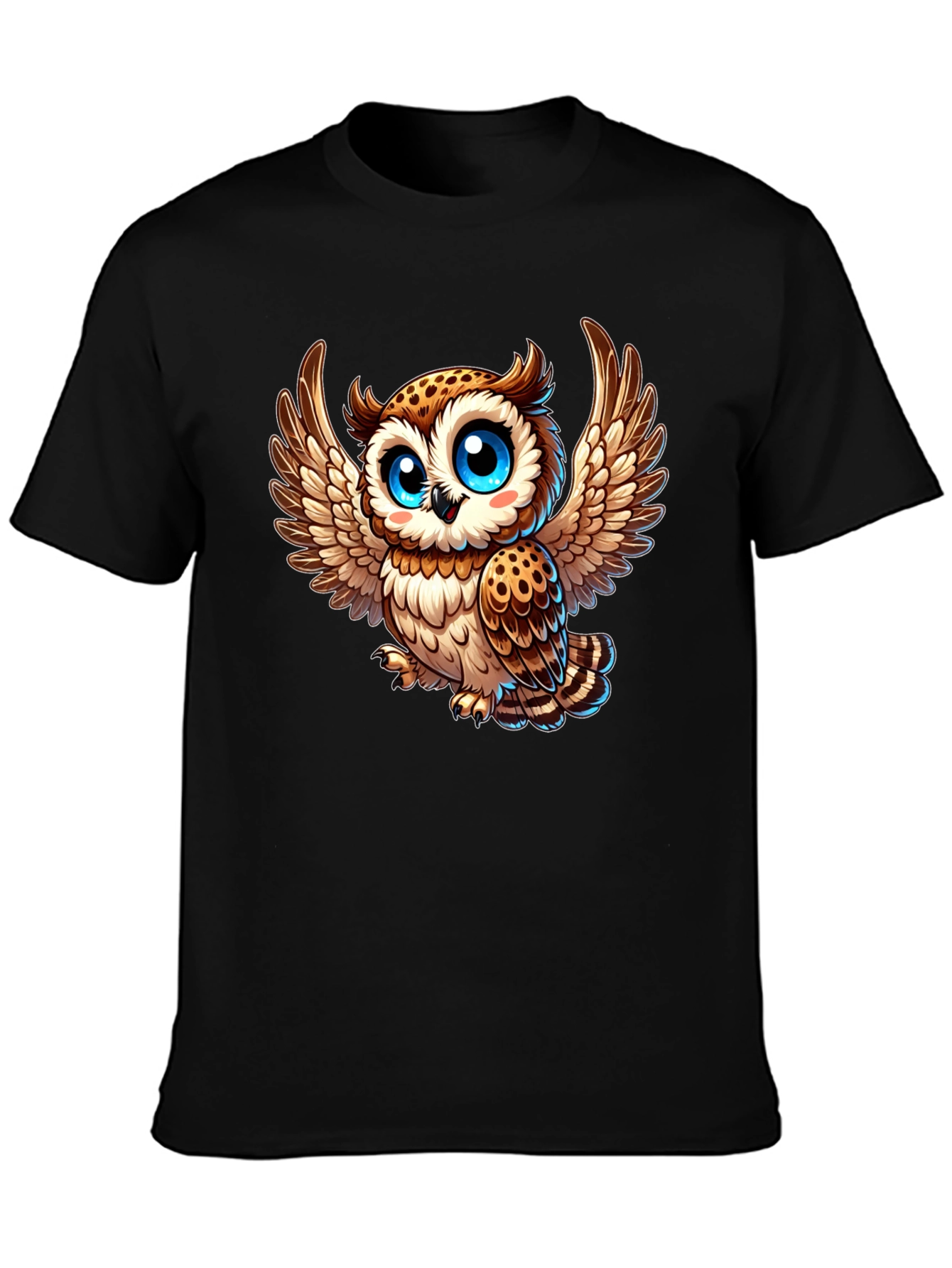 Cute Cartoon Owl Graphic Tee - Black Casual Shirt