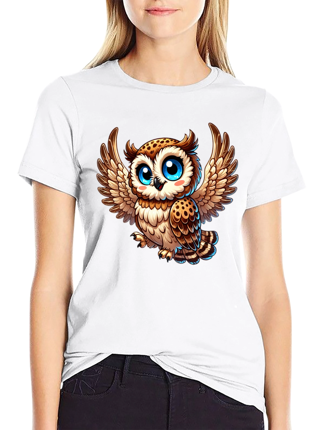 Cute Cartoon Owl Graphic Tee - Black Casual Shirt