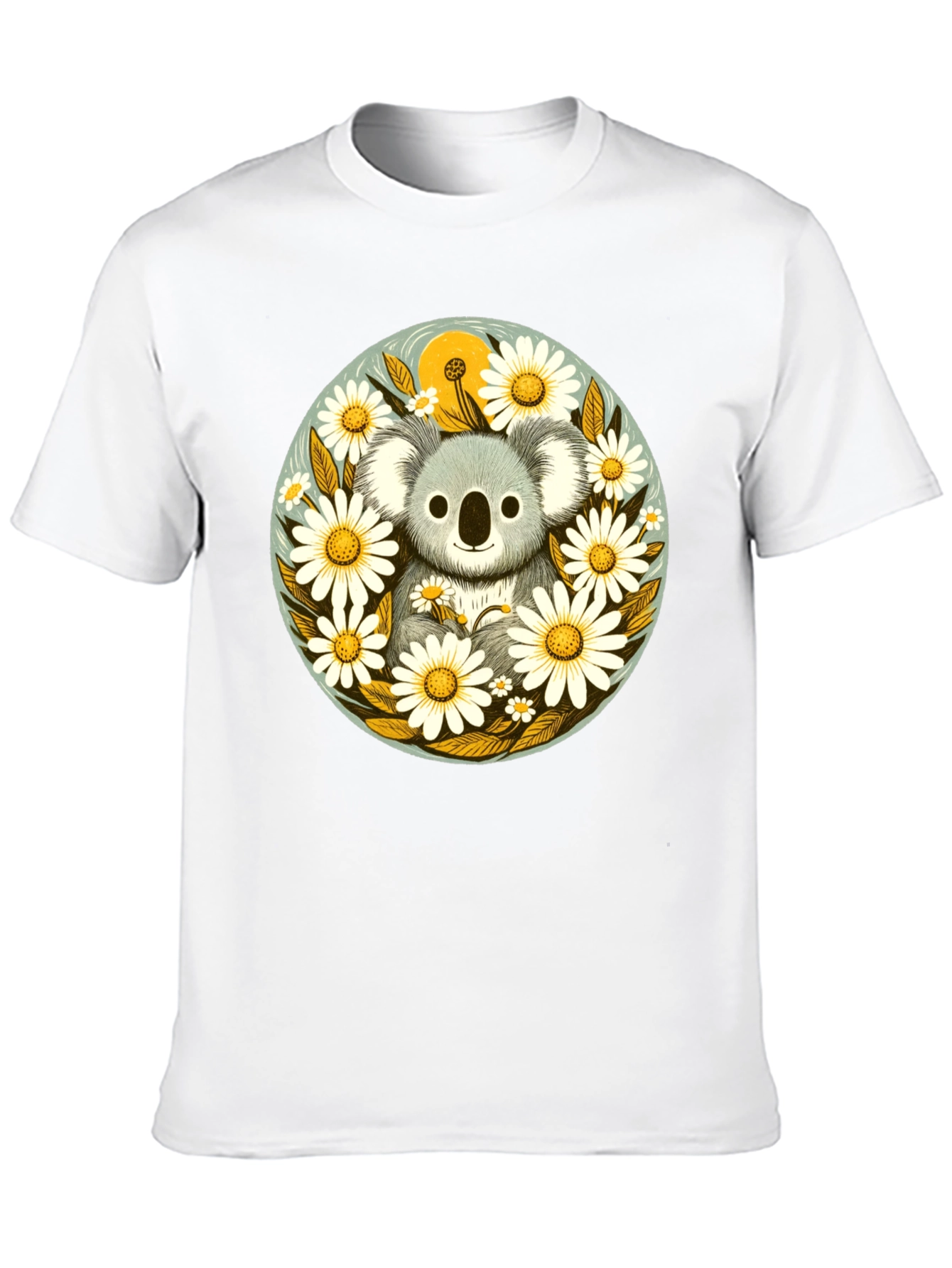 Koala & Daisy Graphic Tee - Black Cotton T-Shirt
