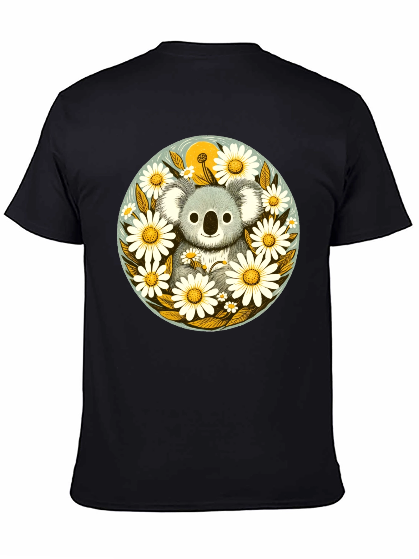 Koala & Daisy Graphic Tee - Black Cotton T-Shirt