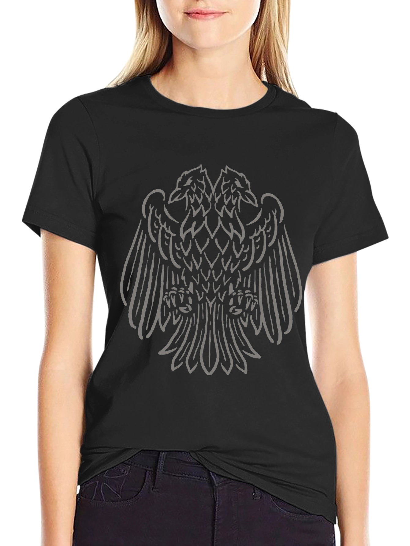Black T-Shirt with Double-Headed Eagle Graphic