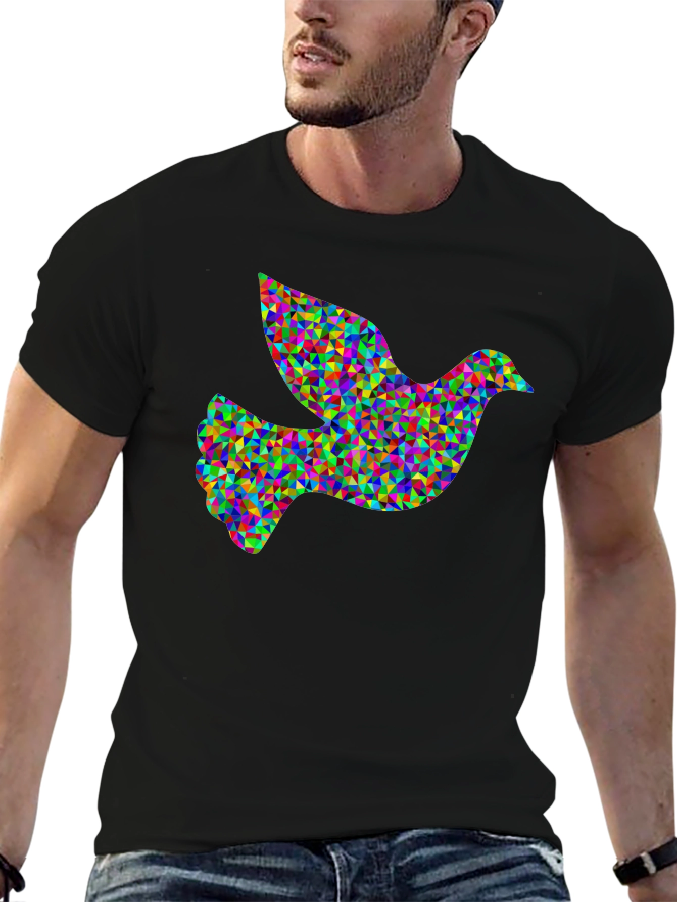 Geometric Dove Graphic Black T-Shirt