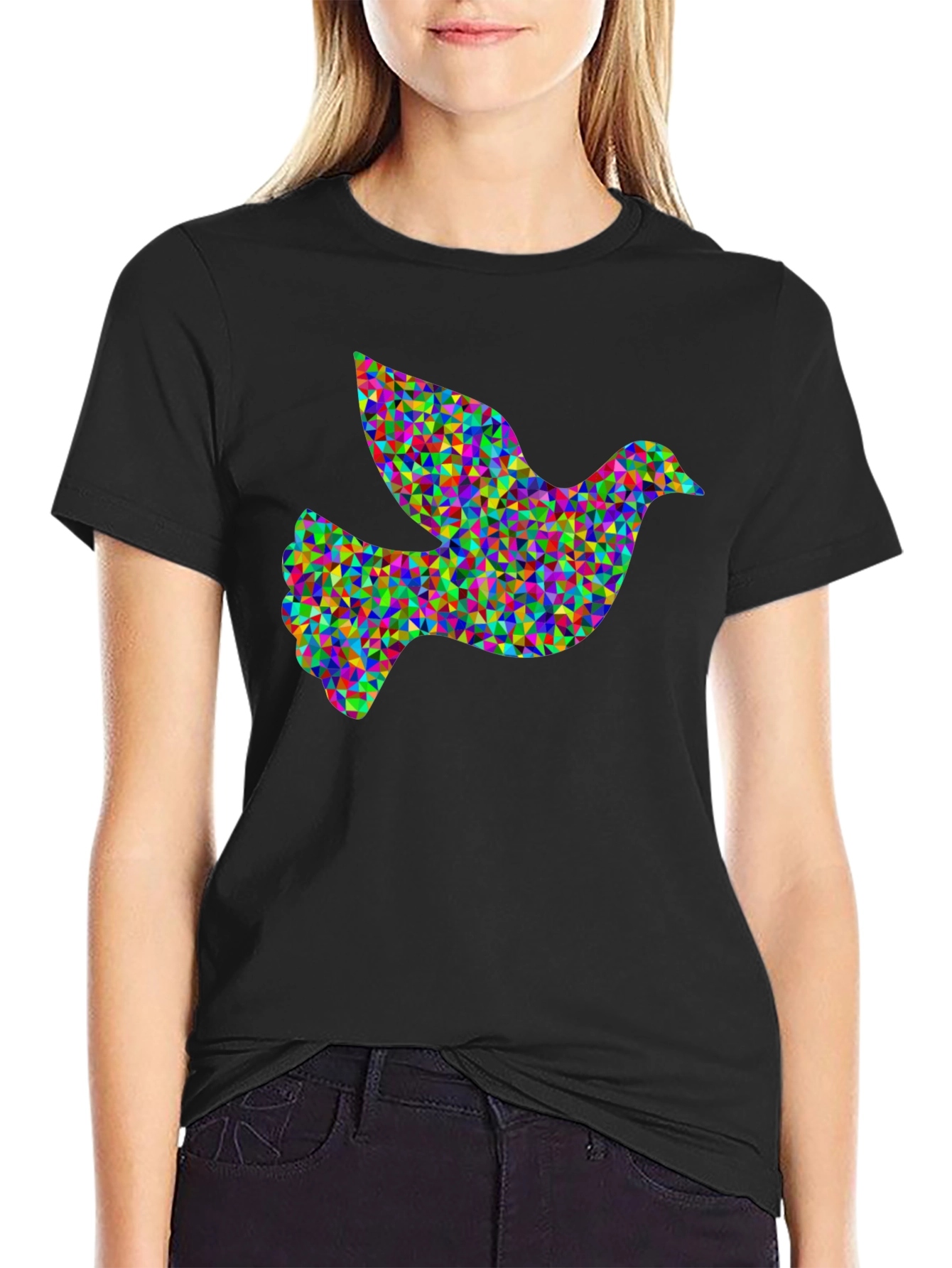 Geometric Dove Graphic Black T-Shirt