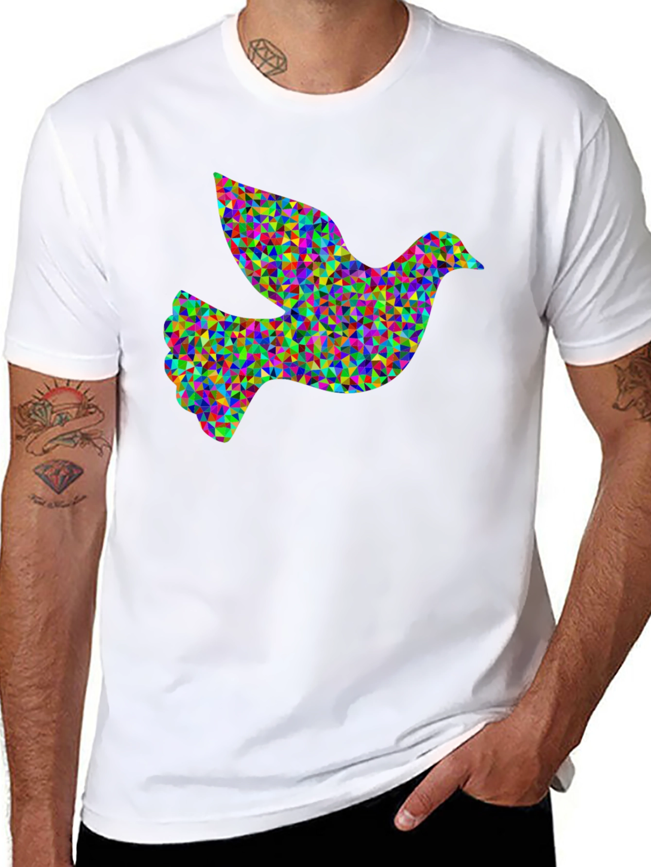 Geometric Dove Graphic Black T-Shirt
