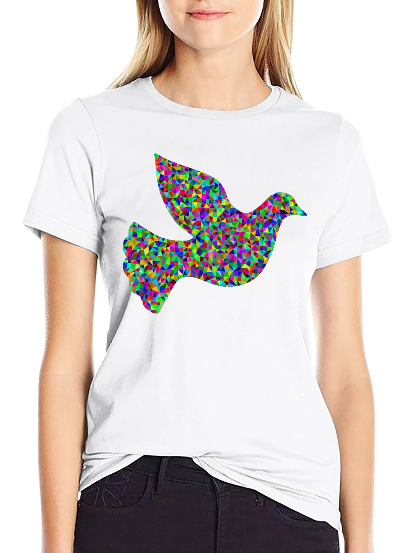 Geometric Dove Graphic Black T-Shirt