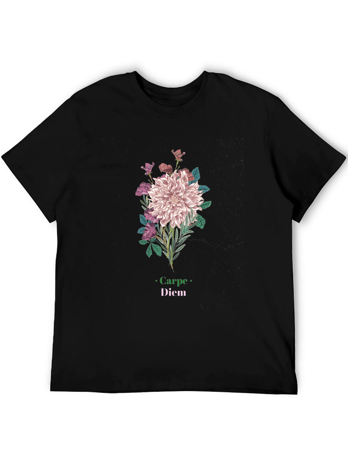 Floral Carpe Diem Graphic Black T-Shirt