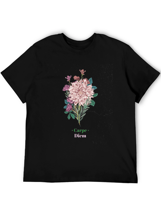 Floral Carpe Diem Graphic Black T-Shirt